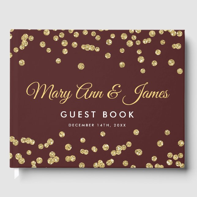 Wedding Guestbook Gold Glitter Confetti Marsala (Front)