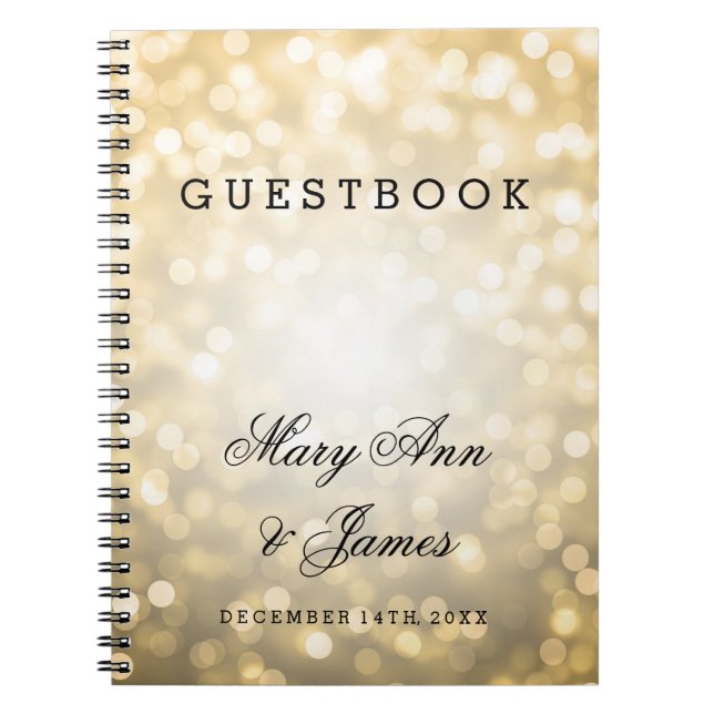 Wedding Guestbook Gold Glitter Lights Notebook (Front)