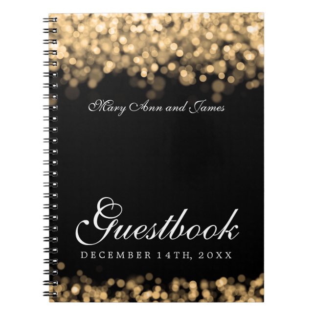 Wedding Guestbook Gold Lights Notebook (Front)