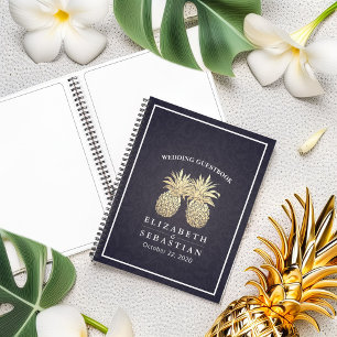 Wedding Guestbook Gold Pineapple Couple Navy Blue Notebook