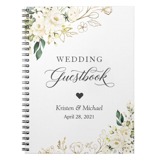 Wedding Guestbook Greenery White Rose Gold Floral Notebook (Front)