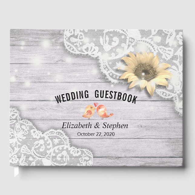 Wedding Guestbook Lace Sunflower Wood String Light (Front)