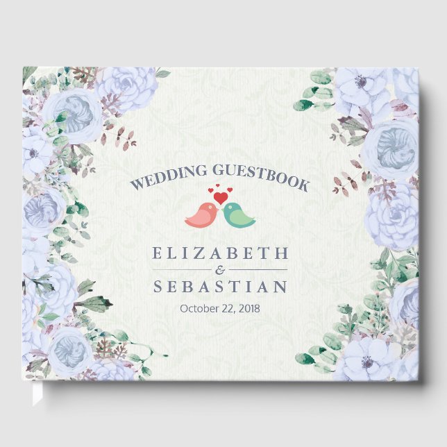 Wedding Guestbook Light Blue Watercolor Floral (Front)