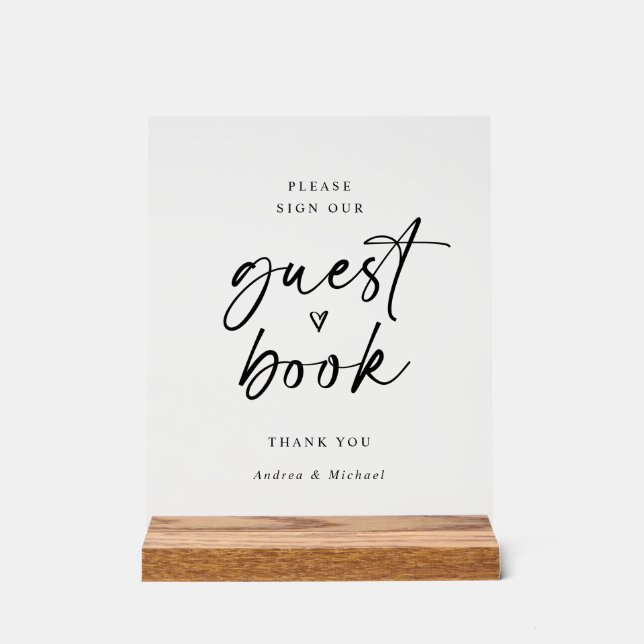 Wedding Guestbook Modern Minimalist Handwriting Acrylic Sign (Front)