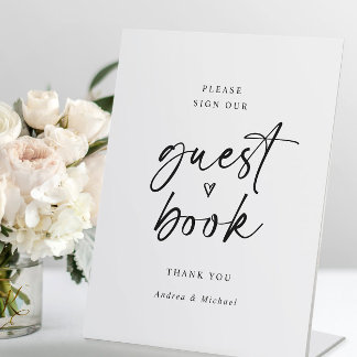 Wedding Guestbook Modern Minimalist Handwriting Pedestal Sign