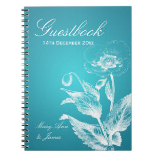 Wedding Guestbook Poppy Turquoise Notebook
