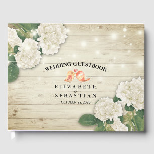 Wedding Guestbook Rustic Wood Floral String Lights