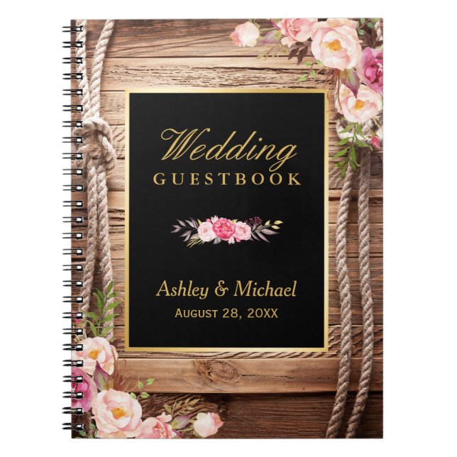 Wedding Guestbook - Rustic Wood Knot Floral Notebook (Front)