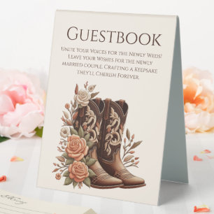 Wedding Guestbook Sign-Cowboy Boots with Flowers