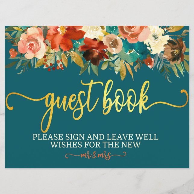 Wedding Guestbook Sign - Teal & Orange Wedding (Front)