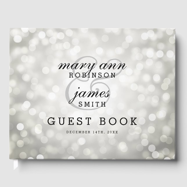 Wedding Guestbook Silver Bokeh Lights (Front)