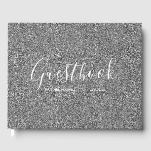 Wedding Guestbook   Silver Glitter Chic
