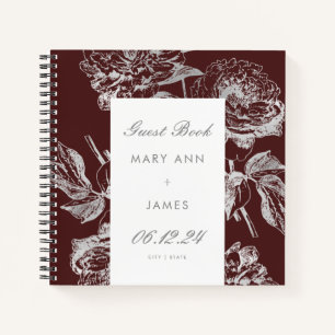 Wedding Guestbook Simple Floral Silver Burgundy Notebook