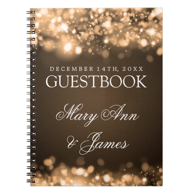 Wedding Guestbook Sparkling Lights Gold Notebook (Front)