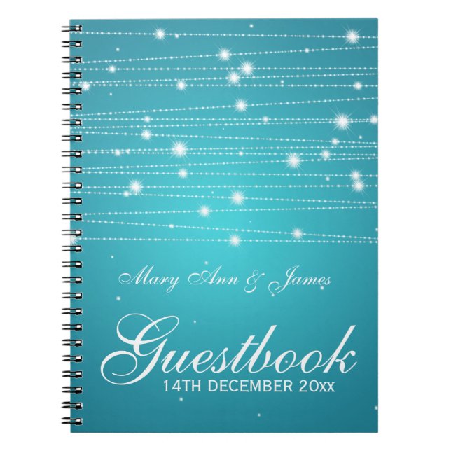 Wedding Guestbook Sparkling Lines Turquoise Notebook (Front)