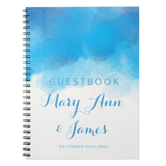Wedding Guestbook Summer Blue Watercolor Notebook (Front)