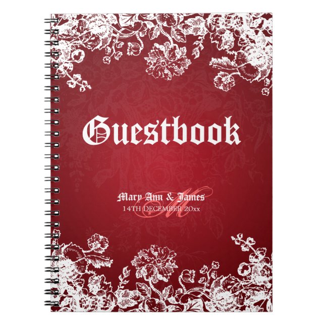 Wedding Guestbook Victorian Flourish Red Notebook (Front)