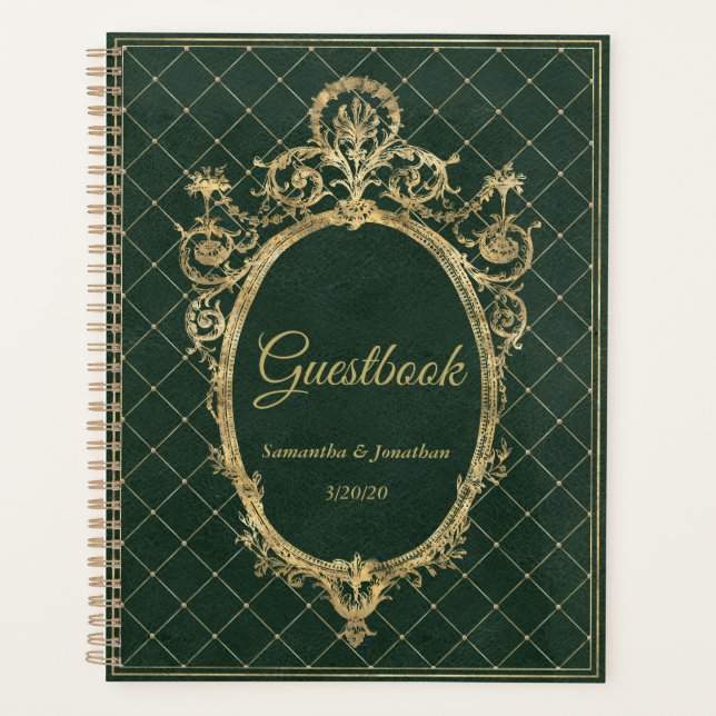 Wedding Guestbook Vintage Book Ornate Gold Planner (Front)