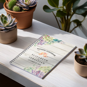 Wedding Guestbook Watercolor Succulent Rustic Wood Notebook