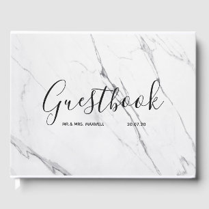 Wedding Guestbook   White Marble Minimalist Chic
