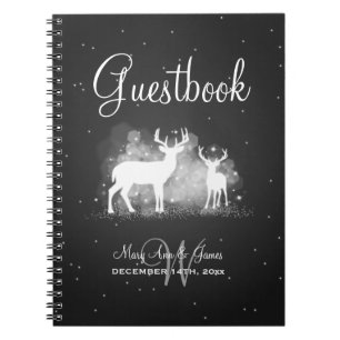 Wedding Guestbook Winter Deer Sparkle Black Notebook