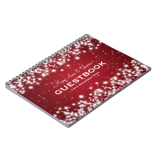 Wedding Guestbook Winter Sparkle Red Notebook (Left Side)
