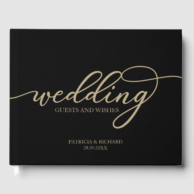 Wedding Guests And Wishes Chic Gold Black Guest Book (Front)