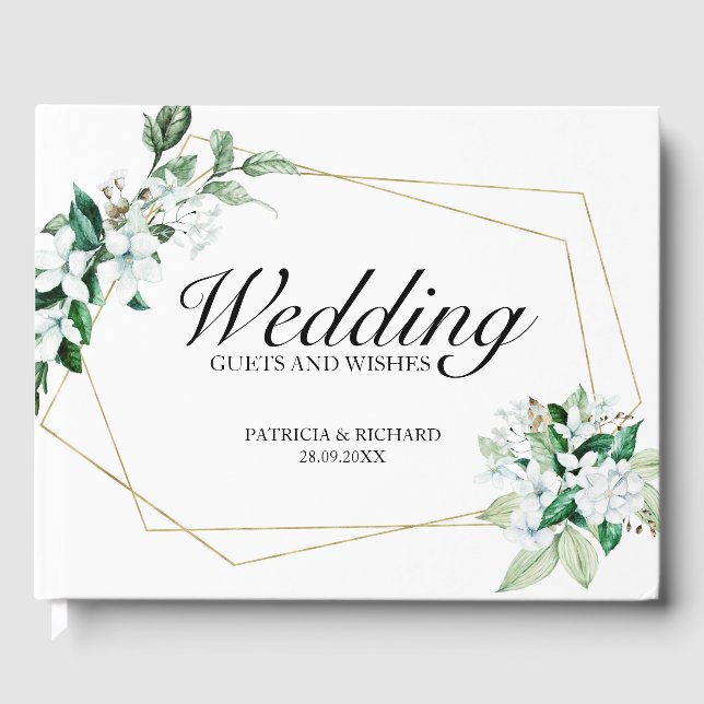 Wedding Guests And Wishes Geometric Greenery Guest Book (Front)