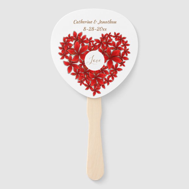 Wedding Guests Floral Heart Love Modern Romantic Hand Fan (Front)