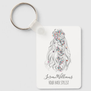 Wedding Hair Stylist Black White Wavy Hair QR Key Ring