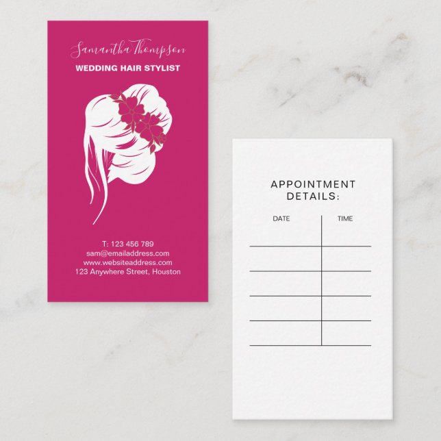 Wedding Hair Stylist Hair Graphic White Pink Business Card (Front/Back)