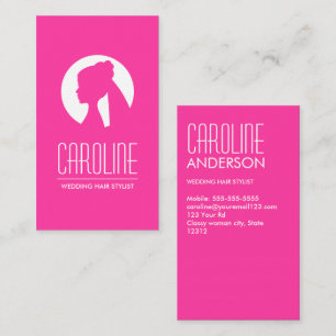 Wedding hair stylist hot pink fashion business card