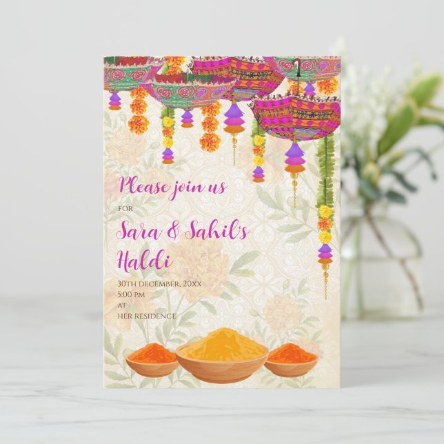 Wedding Haldi invite & Indian Haldi invitations (Standing Front)