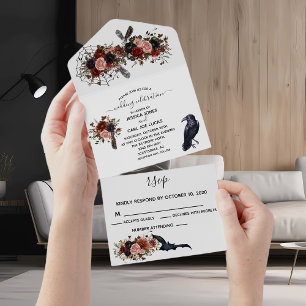 Wedding Halloween Autumn Floral Boho Flower All In One Invitation