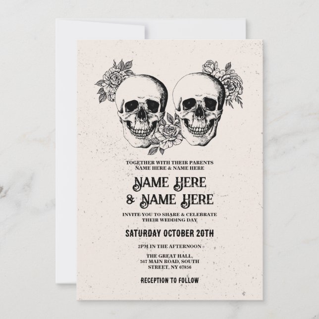 Wedding Halloween Gothic Skull Vintage Invite (Front)
