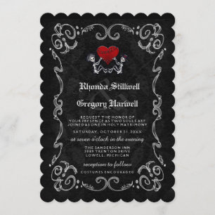 Wedding Halloween Skeletons & Heart - COSTUMES Invitation