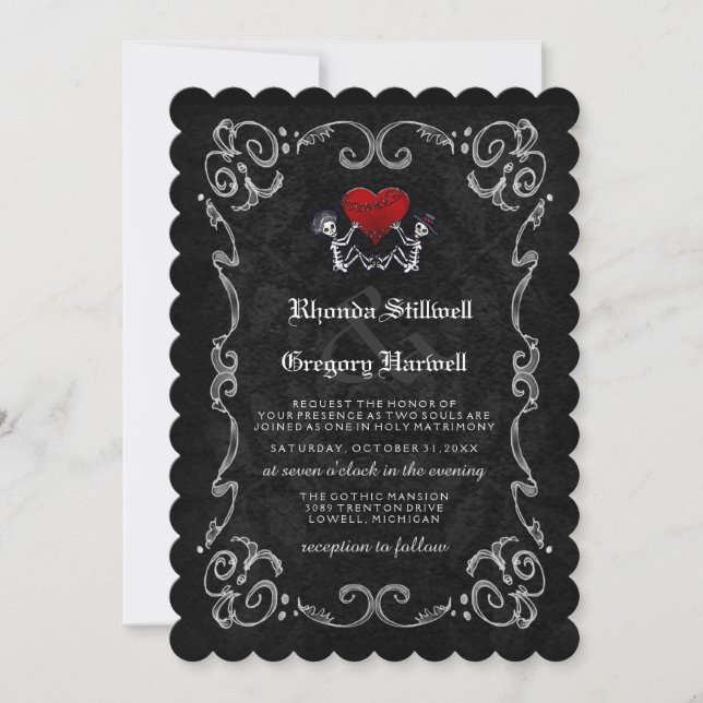 Wedding Halloween Skeletons RECEPTION INFO ON BACK Invitation (Front)