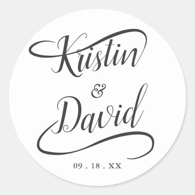 Wedding Handwritten Calligraphy Festive Swash Classic Round Sticker (Front)