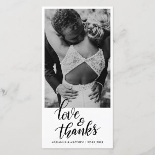 Wedding Handwritten Love And Thanks   Couple Photo Thank You Card