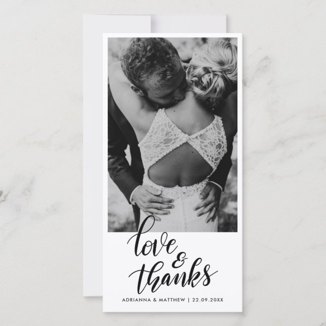 Wedding Handwritten Love And Thanks | Couple Photo Thank You Card (Front)