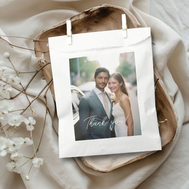 Wedding Handwritten Thank you 1 Photo Favour Bags (Wedding Handwritten Thank you 1 Photo Favor Bag.)