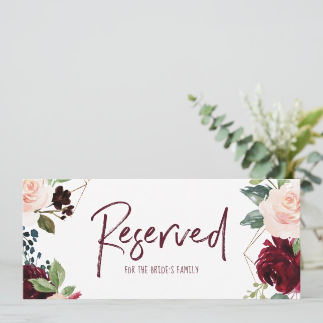 Wedding Hanging Reserved Sign -Burgundy & Navy Invitation (Standing Front)