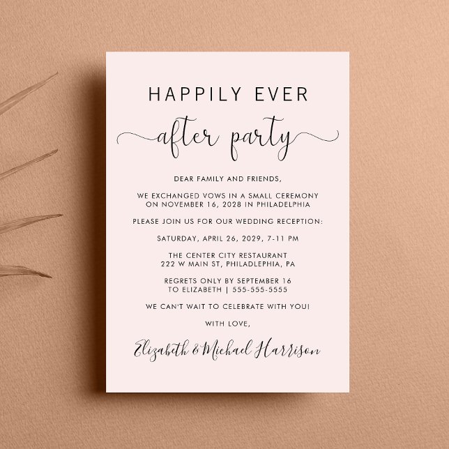 Wedding Happily Ever After Party Pink Reception Invitation (From private vows to a grand party - invite family and friends to celebrate your marriage!)