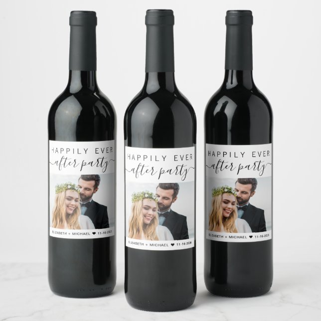 Wedding Happily Ever After Personalised Photo Wine Label (Bottles)