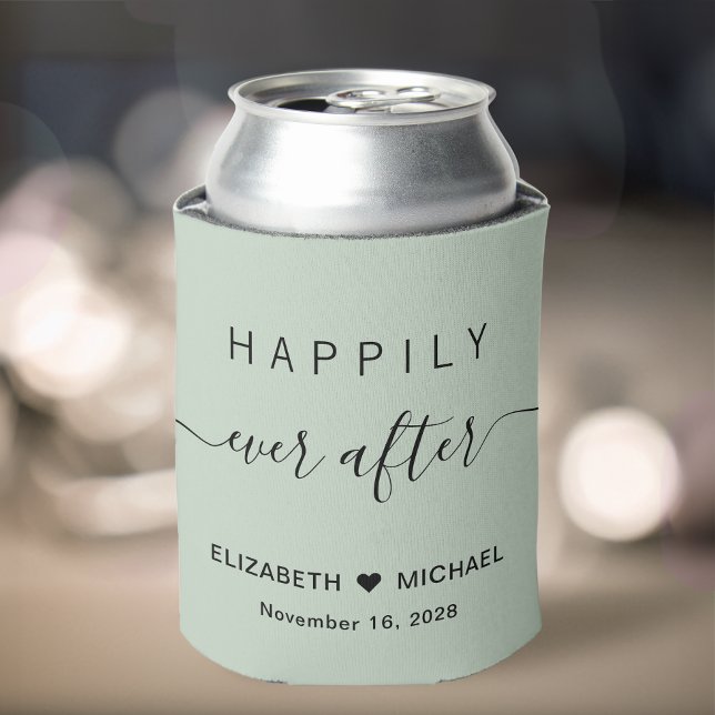 Wedding Happily Ever After Sage Green Can Cooler (Creator Uploaded)