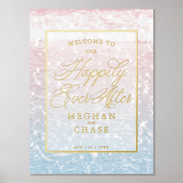 Wedding Happily Ever After Sparkling Ocean Waters Foil Prints (Front)