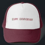 Wedding Happy Anniversary Text Maroon Colour Custo Trucker Hat<br><div class="desc">Happy Anniversary Text or Name or Word with Dark Red Text Colour

White and Maroon Colour Caps

Cool an Handsome Trucker Hats or Caps</div>