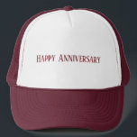 Wedding Happy Anniversary Text Maroon Colour Custo Trucker Hat<br><div class="desc">Happy Anniversary Text or Name or Word with Dark Red Text Colour

White and Maroon Colour Caps

Cool an Handsome Trucker Hats or Caps</div>
