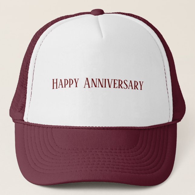 Wedding Happy Anniversary Text Maroon Colour Custo Trucker Hat (Front)