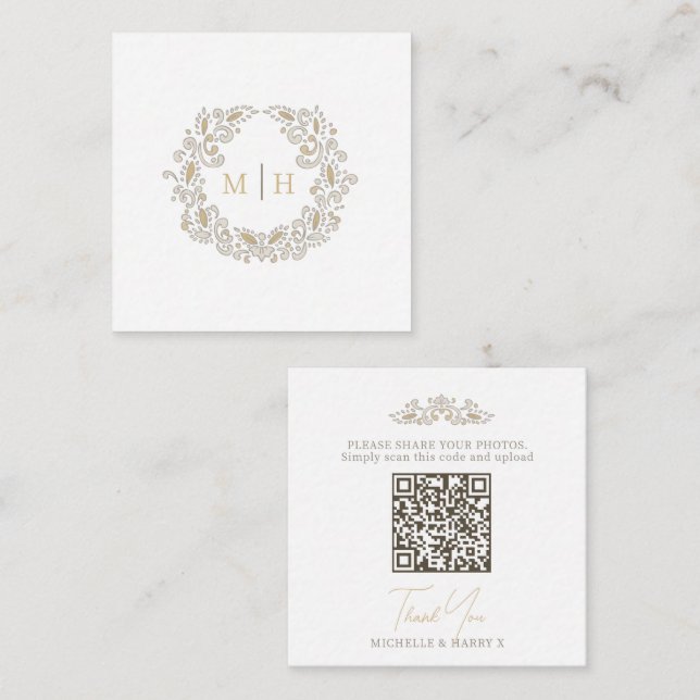 Wedding harvest monogram QR code photo share Enclosure Card (Front/Back)
